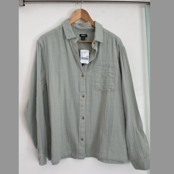 Roots Isla Cotton Gauze Button-Up Shirt Aqua Gray | Size M - Picture 1 of 2